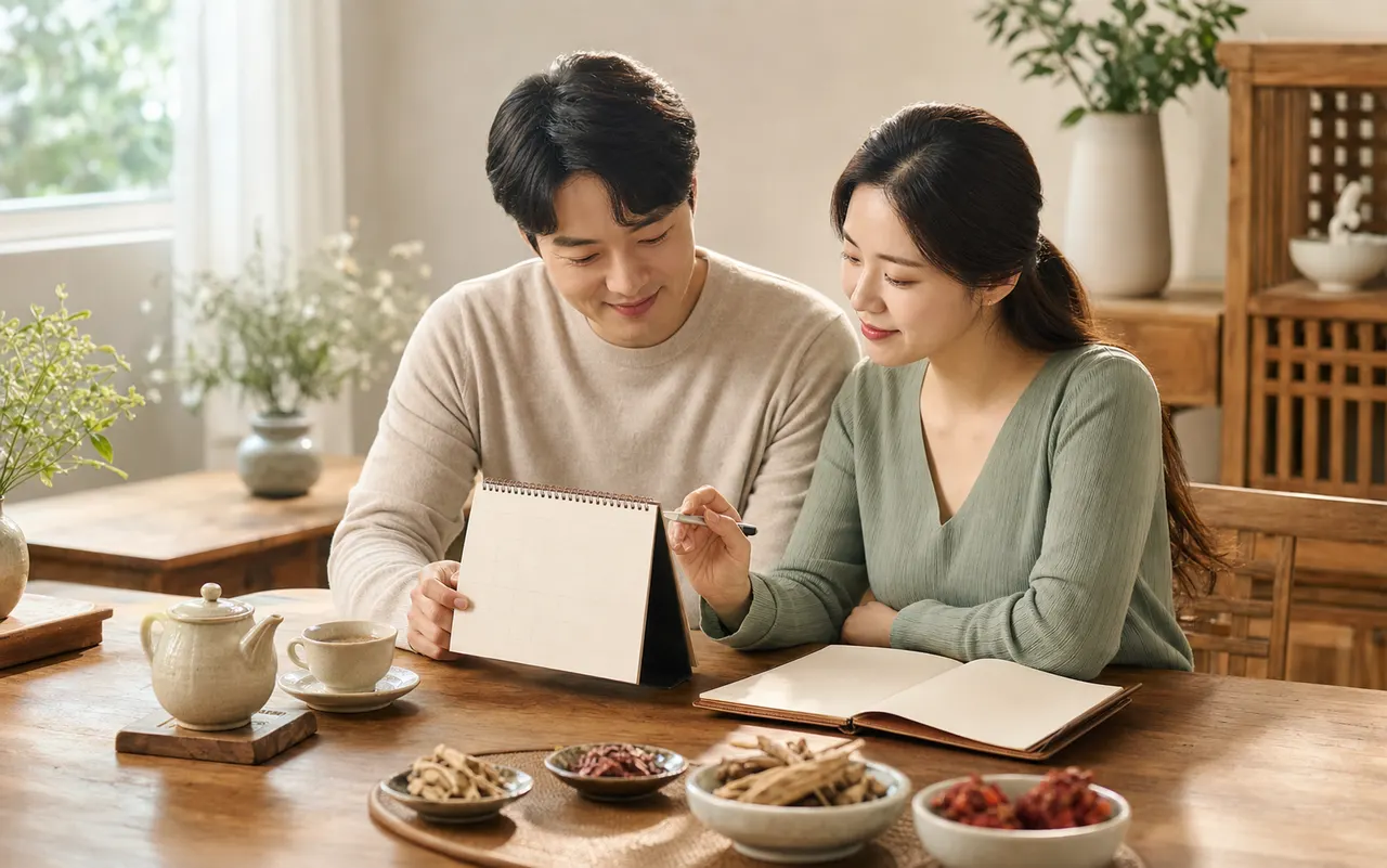 임신준비 상담을 위해 몸의 리듬과 기록을 차분히 정리하는 분위기